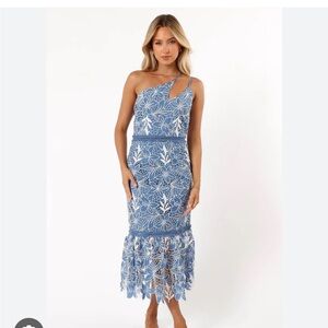 Naomi one shoulder midi dress-blue